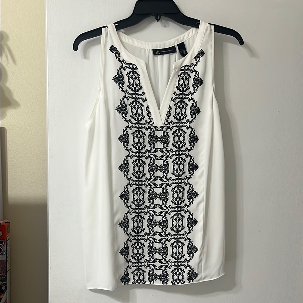 INC  White and Black Graphic Sleeveless Top
